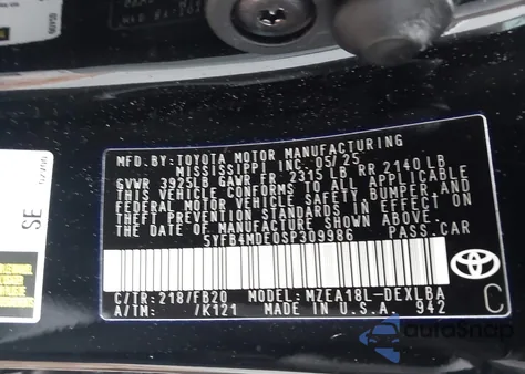 2025 Toyota Corolla Le z USA, uszkodzony, nr VIN 5YFB4MDE0SP309986